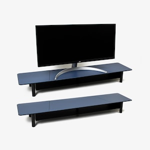 Soporte de monitor de aluminio personalizable / Elevador de escritorio elegante con revestimiento de cuero / Estante de escritorio de metal y cuero