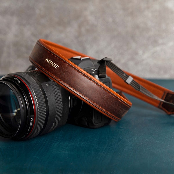 Premium Leather Camera Strap,  Personalized DSLR Camera Strap, Custom Shoulder Strap