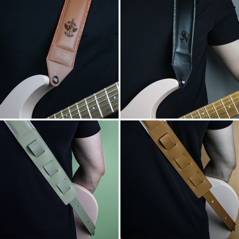 Leather Guitar Strap for Guitar Lovers, Personalized Guitarist Gift, Comfortable and Adjustable Guitar Strap image 2