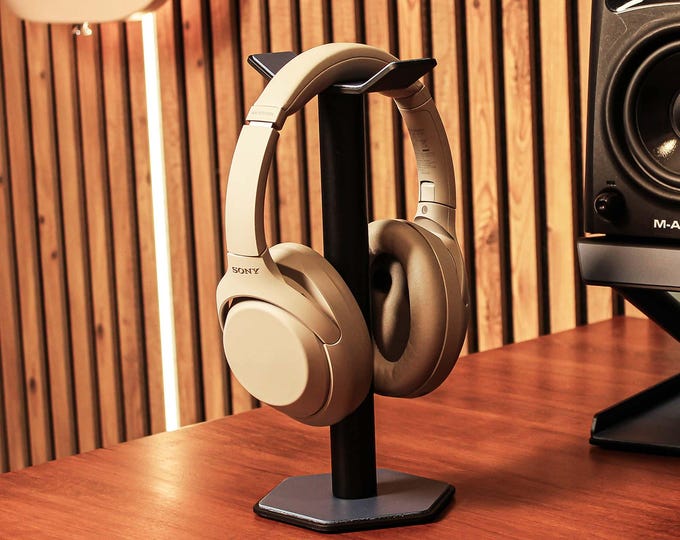 Premium Headphone Stand with Leather Details – Great Gift for Him or Tech Lovers | Modern, Minimal, and Built to Impress | Metal Desk Stand