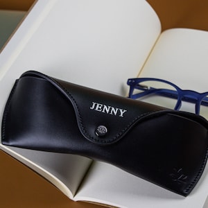 Personalized Leather Glasses Case, Custom Sunglasses Holder, Ray-Ban Case 1-Black