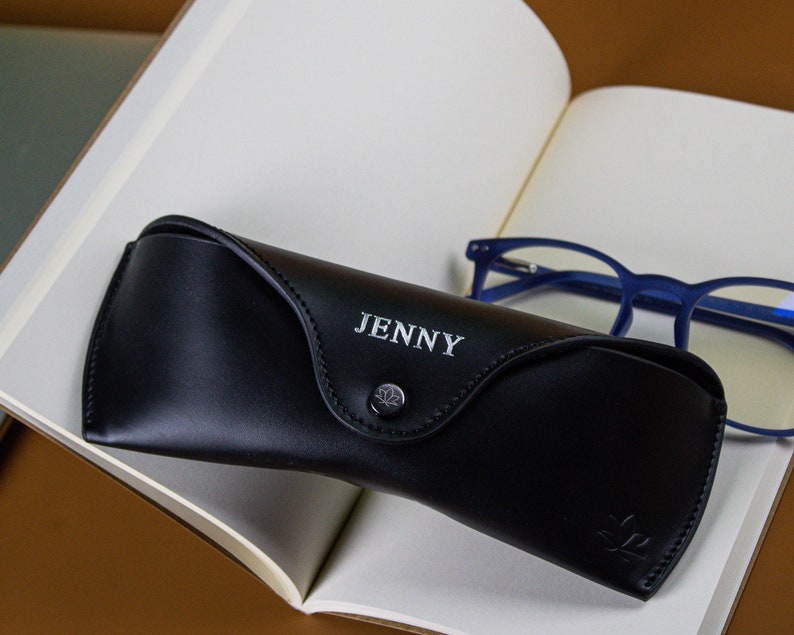 Personalized Leather Glasses Case, Custom Sunglasses Holder, Ray-Ban Case 1-Black