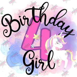 Birthday Girl 4 | sublimation PNG | unicorn bday | instant download