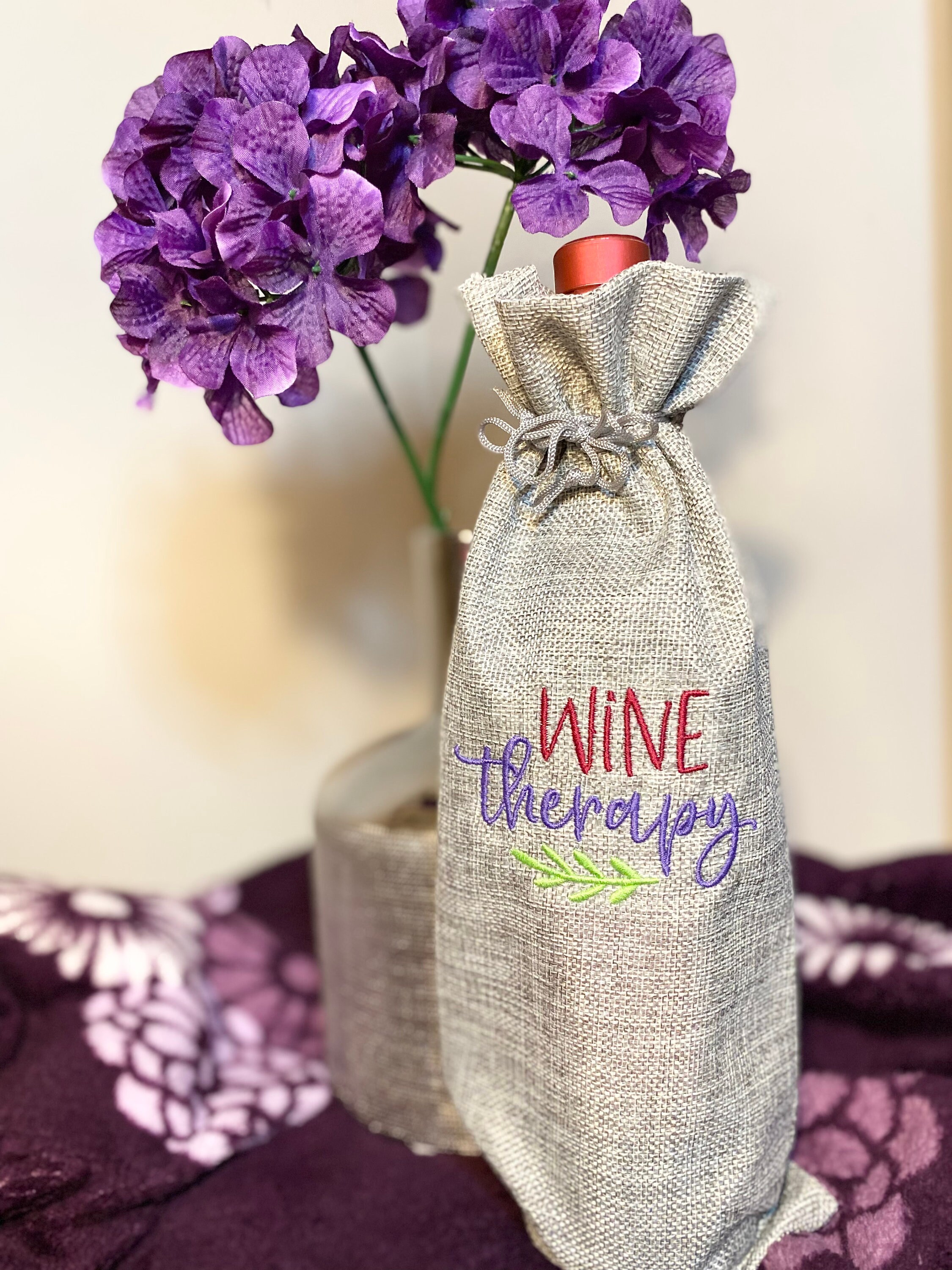 Embroidered Burlap Reusable Wine Bag Wine Etsy