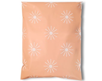 12x15 Eco Friendly Sustainable Poly Mailers, Large Retro Printed Shipping Bag, Fun Vintage Summer Mailing Envelopes | Groovy Boho (Pink Sun)