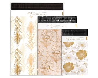 Variety Sizes Eco Friendly Poly Mailers 75 Pack (25 Each: 6x9, 9x12, 12x15) Vintage Boho Shipping Bags, Assorted Multi Size (Elegant Floral)