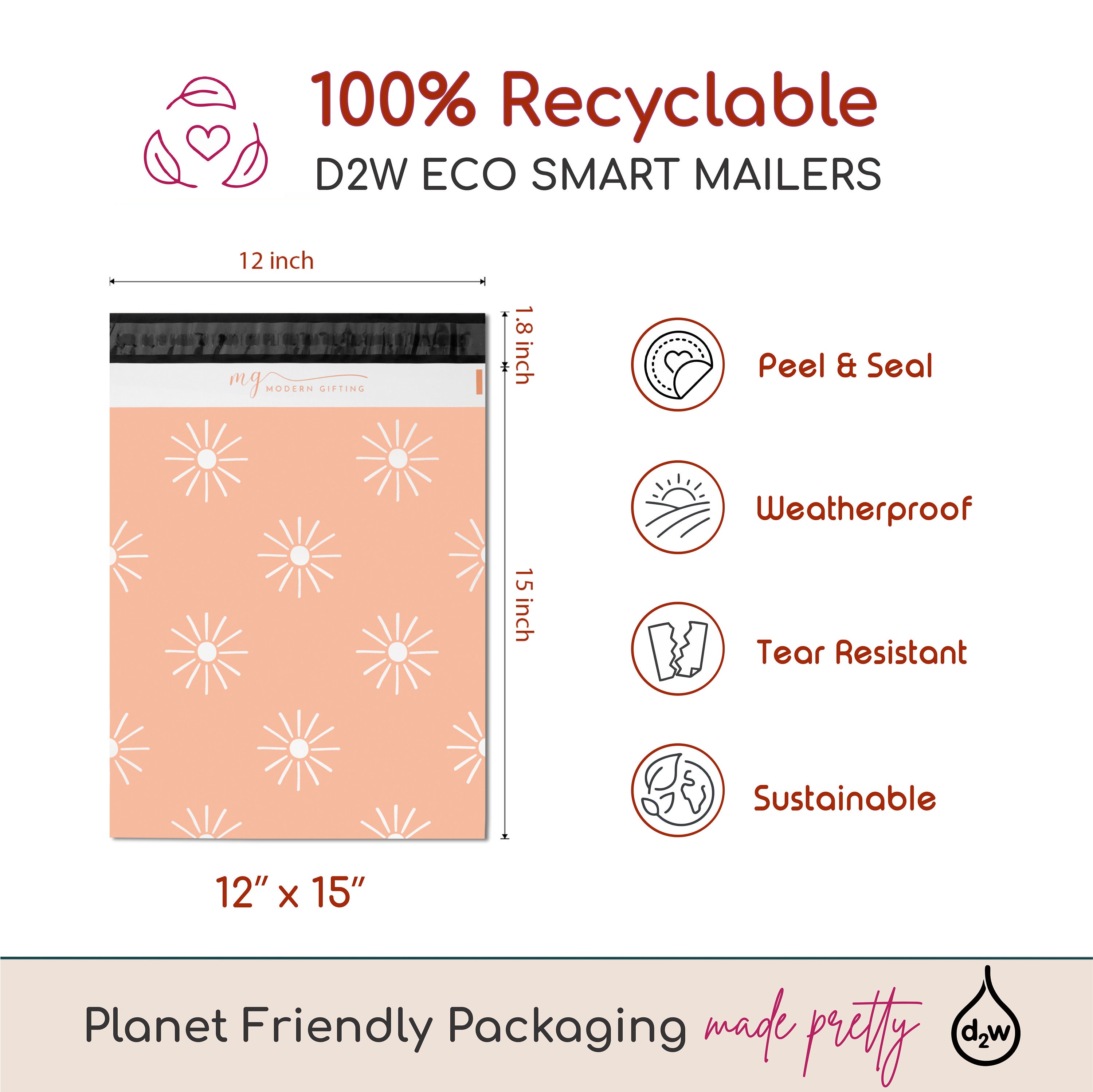 12x15 Eco Friendly Sustainable Poly Mailers, Large Retro Printed ...