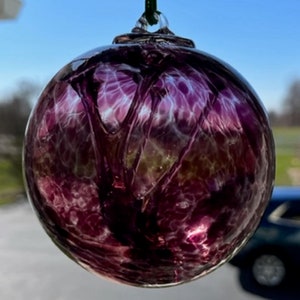 Hand Blown Glass Suncatcher, Friendship, Witch Ball, Handblown Art Glass Window Ornament 4.5" Voilet Witches Ball #49