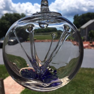Hand Blown Glass Suncatcher, Friendship, Witch Ball, Handblown Art Glass Window Ornament - 4.5&quot; Blue Witches Ball #6