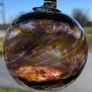 Hand Blown Glass Suncatcher, Friendship, Gaze, Handblown Art Glass Window Ornament - 4.5" Purple Swirl Friendship Ball #43