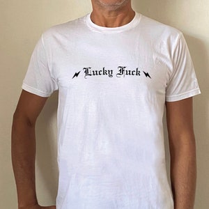 LUCKY FUCK T SHIRT tee shirt 100% cotton hodl crypto currency btc maxi xrp blockchain digital wallet motivational investor street wear gift
