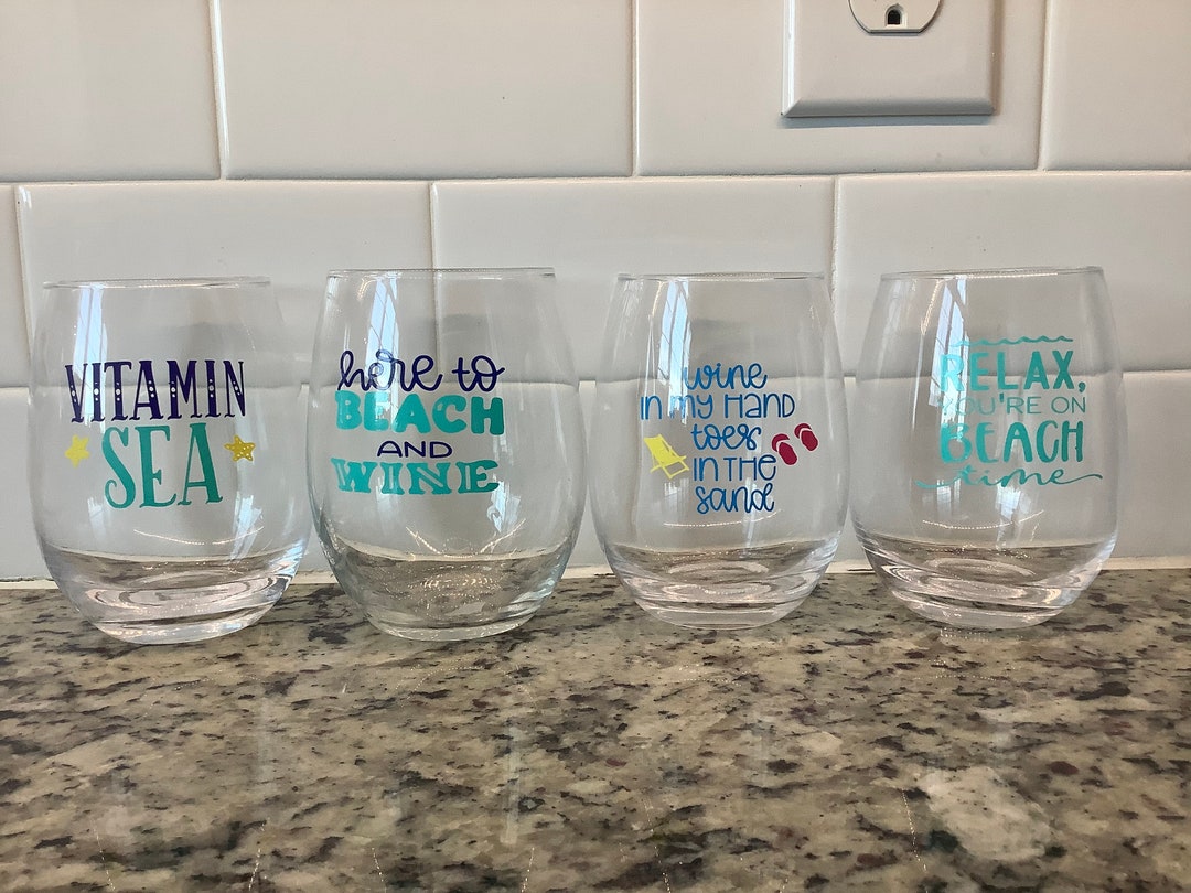 Beach Stemless Wine Glasses, Beach House Gift, Coastal, Girls Weekend