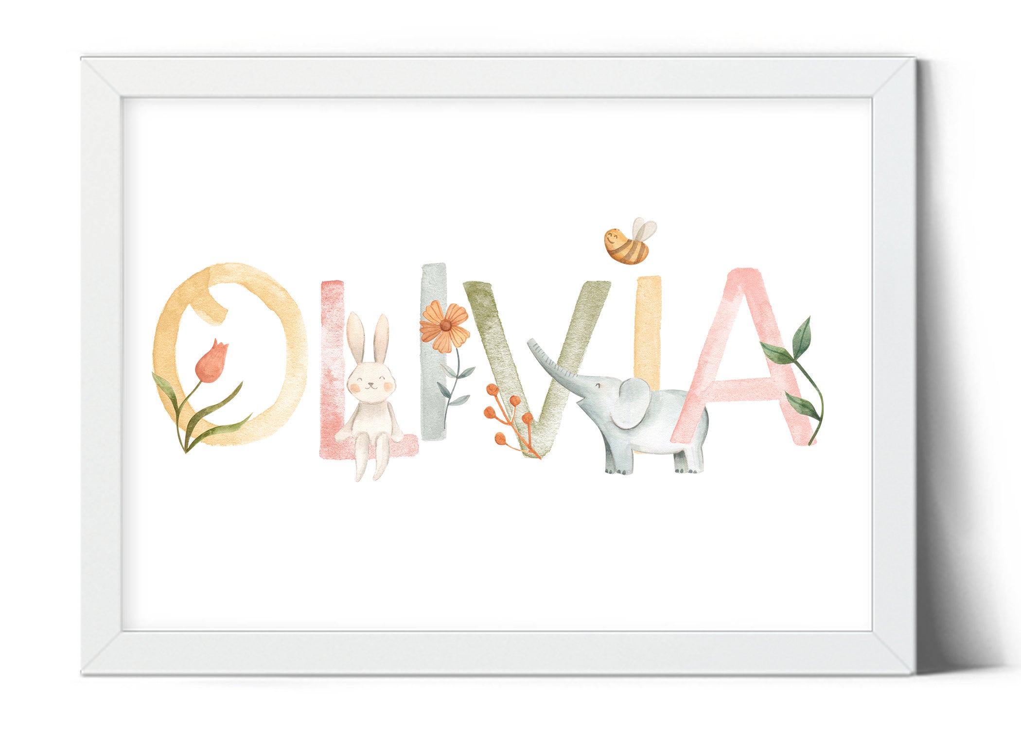 Personalized Baby Name Wall Art with Animals and Flowers Etsy