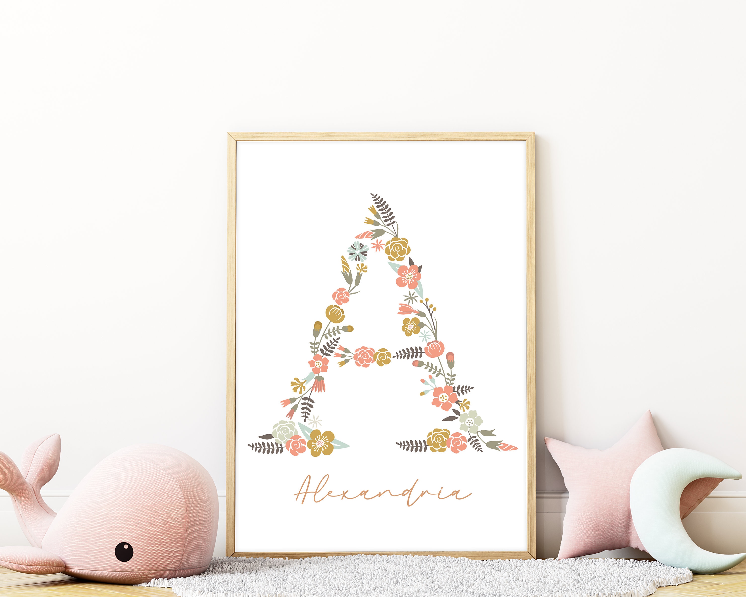 Personalized Baby Name Wall Art with Flowers Custom Baby Etsy