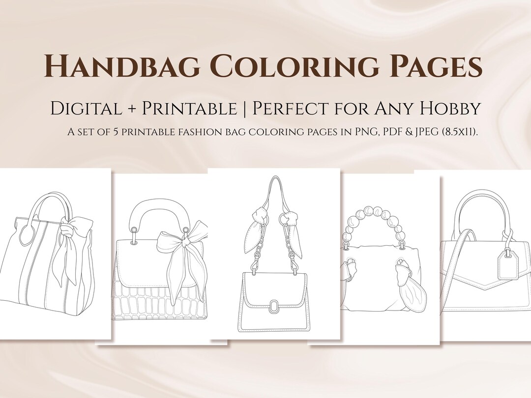 Printable Handbag Design Designer Handbags Coloring Pages – 5 Printable Bag Illustrations (PDF ...