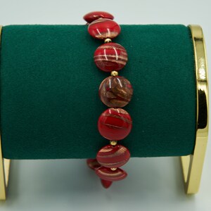 Red and Gold Coin Bracelet with Gold Seed Beads