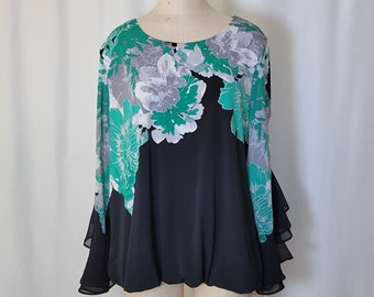 ALFANI Floral long ruffled sleeve blouse, ,plus size fashion,teacher clothes