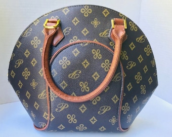 Monogram Ellipse Faux Canvas Shell Shaped Handle Bag,luxury handbag,inspired bag