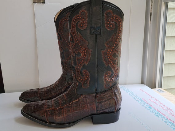Mens Red Alligator Tail Print Leather Cowboy Boots Square Toe – Cowboy Boot  Pro
