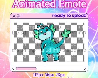 May include: An animated emote of a teal creature with large fins and a friendly expression, set against a checkered background within a digital window. Text includes "Animated Emote" and "ready to upload."