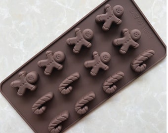 Snowman Gingerbread Man Candy Cane Shape Silicone Chocolate Wax Melt Soap Jelly Ice Mould Baking Baking UK seller