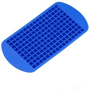 May include: Blue silicone ice cube tray with 100 small square molds.