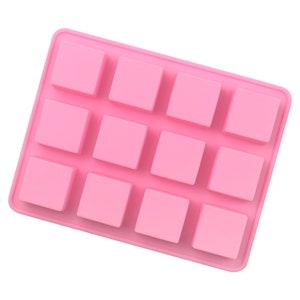 12 Cavity Square Silicone Moulds Wax Melt Soap Chocolate Jelly Ice Gummy Mold, Non Stick Food Grade Silicone