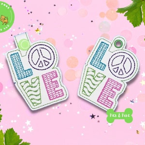 ITH Key Fob Hippie Love Peace Sign Snap Tab and Eyelet In the Hoop Embroidery Design / Key Chain / Gift Tag / Digital File DOWNLOAD