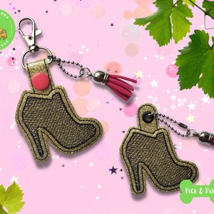 ITH Key Fob Women’s High Heel Shoe Snap Tab Snap Tab and Eyelet In the Hoop Embroidery Design / Key Chain / Gift Tag / 4x4/ Digital DOWNLOAD