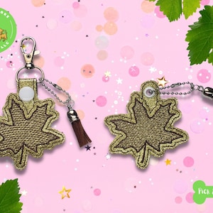 ITH Key Fob Maple Leaf Sketch Design Snap Tab and Eyelet In the Hoop Embroidery Design / Key Chain / Gift Tag / 4x4 / Digital File DOWNLOAD