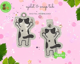 In the Hoop Embroidery Project Cute Cat Scratch  Snap Tab and Eyelet Key Fob / Gift Tag / Digital File / Instant DOWNLOAD / ITH