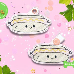 ITH Key Fob Cute Kawaii Hot Dog Snap Tab and Eyelet In the Hoop Embroidery Design / Key Chain / Gift Tag / 4x4 / Digital File DOWNLOAD