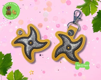 ITH Key Fob Design Ninja Star Applique Snap Tab and Eyelet In the Hoop Embroidery Design / Keychain / Gift Tag / Digital File DOWNLOAD