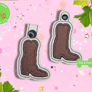 ITH Key Fob Applique Cowboy Boot Snap Tab and Eyelet In the Hoop Embroidery Design / Key Chain / Gift Tag / 4x4 / Digital File DOWNLOAD