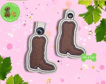 ITH Key Fob Applique Cowboy Boot Snap Tab and Eyelet In the Hoop Embroidery Design / Key Chain / Gift Tag / 4x4 / Digital File DOWNLOAD