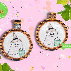 ITH Key Fob Cute Ghost Sketch Fill and Applique Snap Tab and Eyelet In the Hoop Embroidery Design / Key Chain / Gift Tag / Digital DOWNLOAD