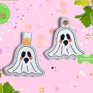 ITH Key Fob Cute Ghost Outline Kawaii Snap Tab and Eyelet In the Hoop Embroidery Design / Key Chain / Gift Tag / Digital File DOWNLOAD