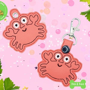 ITH Key Fob Cute Crab Ocean Outline Snap Tab and Eyelet In the Hoop Embroidery Design / Key Chain / Gift Tag / Digital File DOWNLOAD