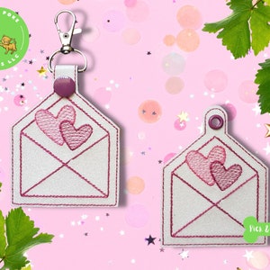 ITH Key Fob Hearts Love Letter Snap Tab and Eyelet In the Hoop Embroidery Design / Key Chain / Gift Tag / 4x4 / Digital File DOWNLOAD