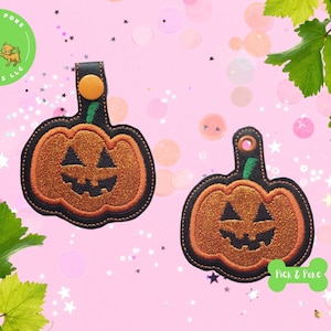 ITH Key Fob Applique Halloween Pumpkin Jack O Lantern Snap Tab and Eyelet In the Hoop Embroidery Design / Gift Tag / Digital File DOWNLOAD