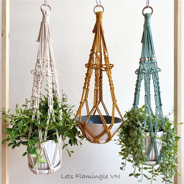 Suspension pour plante en macramé, Jardinière suspendue bohème, Support pour plante en macramé à pampilles gratuit, Suspension pour grand pot de plante en macramé, Décoration de balcon, Jardinière de plafond