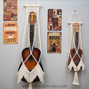 Macrame Ukulele Guitar Wall Hanger: Boho Instrument Holder