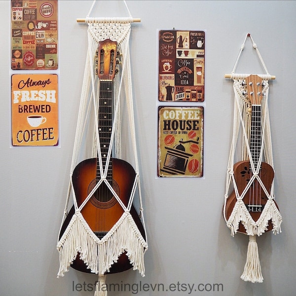 Macrame Ukulele Guitar Wall Hanging, Classical Ukulele Guitar Wall Hanger, Ukulele Wall Mount, Instrument Hanger, Boho Ukulele Guitar Holder