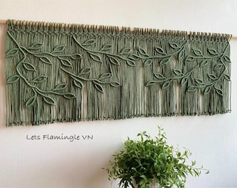 Macrame Leaf Window Valance, Boho Curtain, Nursery Wall Hanging, Rustic Cottagecore Home Décor