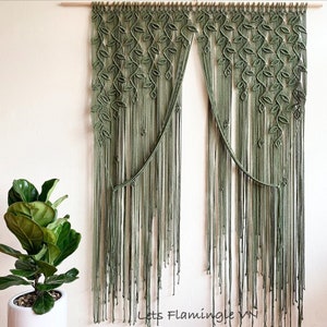 Macrame Long Doorway Curtain, Large Door Curtain, Macrame Leaf Wall Hanging, Macrame Window Curtain, Boho Wall Art, Mid Century Modern