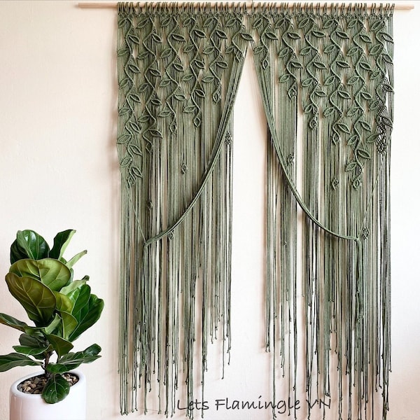 Macrame Long Doorway Curtain, Large Door Curtain, Macrame Leaf Wall Hanging, Macrame Window Curtain, Boho Wall Art, Mid Century Modern