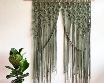 Macrame Long Doorway Curtain, Large Door Curtain, Macrame Leaf Wall Hanging, Macrame Window Curtain, Boho Wall Art, Mid Century Modern