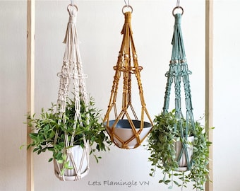 Percha de planta Macrame, jardinera colgante Boho, soporte de planta Macrame de borla gratis, macramé de percha de maceta grande, decoración de balcón, jardinera de techo