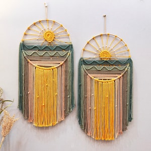 Macrame Dreamcatcher Sunrise Sunset Wall Hanging, Macrame Sun Surf Wall Décor, Summer Beach Décor, Boho Headboard Décor, Mid Century Modern