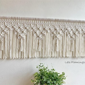 Macrame Window Valance, Green Leaf Curtain, Boho Wall Hanging, Farmhouse Door Treatments